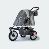 Poussette pour chien InnoPet Comfort Air Eco gris vue de trois quarts maille fermée
