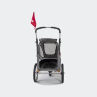 poussette et remorque vélo pour chien innopet sporty dog trailer deluxe noir gris, arrière ouvert montrant l'espace disponible de la cabine