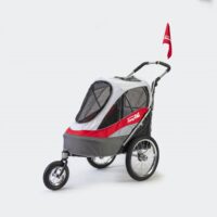 poussette et remorque vélo pour chien innopet sporty dog trailer deluxe rouge blanc, vue de trois quarts avant