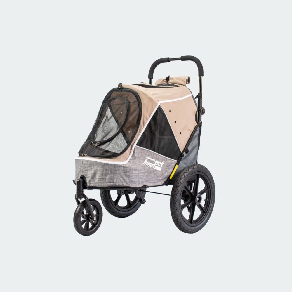 poussette et remorque vélo pour chien innopet sporty evolution latte, vue de trois quarts avant