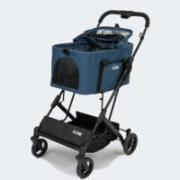 Poussette pour animaux InnoPet deux-en-un compacte, bleue, pour chiens jusqu'à 20 kg