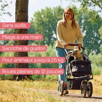 Poussette pour chien InnoPet Comfort EFA noir et argent avec roues pleines increvables, idéale pour chiens et chats