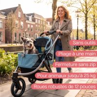 Poussette pour chien InnoPet Premium Comfort bleu clair avec grandes roues increvables, idéale pour les promenades tout-terrain