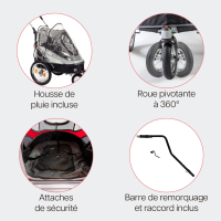 InnoPet Sporty Dog Trailer Deluxe Black Silver Grey avec fanion de sécurité, guidon réglable et ouverture arrière
