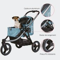 Poussette pour chien InnoPet Premium Comfort bleu clair avec roue avant verrouillable, pneus en PU et grand espace de rangement