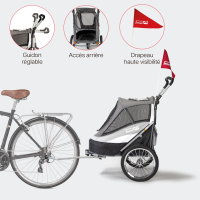 InnoPet Sporty Dog Trailer Deluxe Black Silver Grey avec barre d’attelage, fixation vélo et housse de pluie